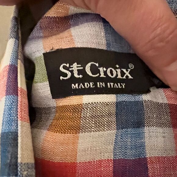 Men's St. Croix Colorful Plaid Linen Button Front Shirt Size MEDIUM 15 / 15.5 - Picture 3 of 4